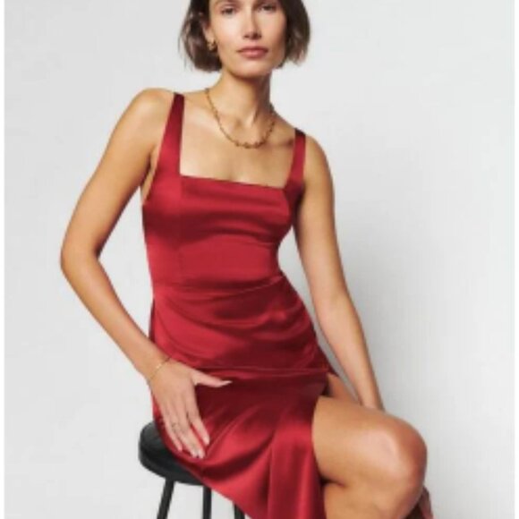 Reformation Solay Silk Dress Sangre - Size 4 - Picture 3 of 3